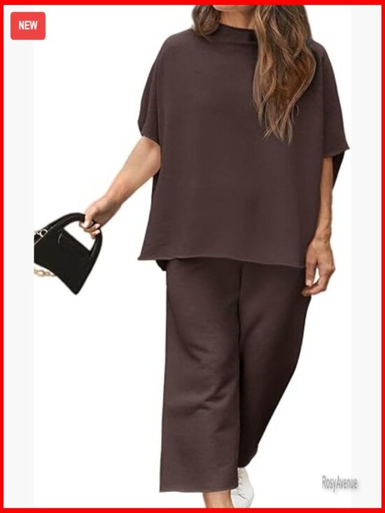 Other - Plus Size 2 Piece Lounge Set 3/4 Sleeve Capelet Wide Leg Pants Pockets